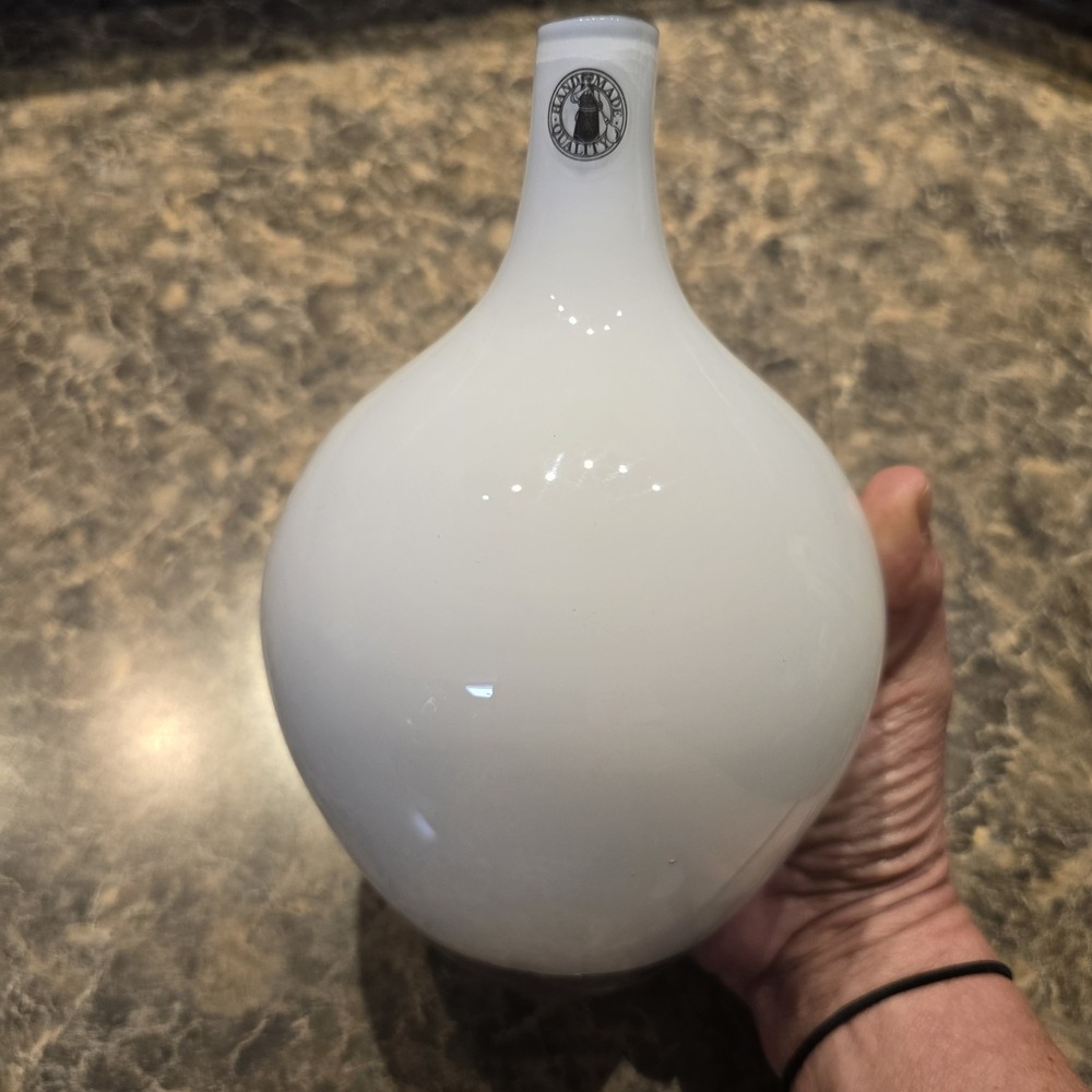 IKEA White Milk Glass‎ Bulbous/ Stem Neck Vase-8.25" H
